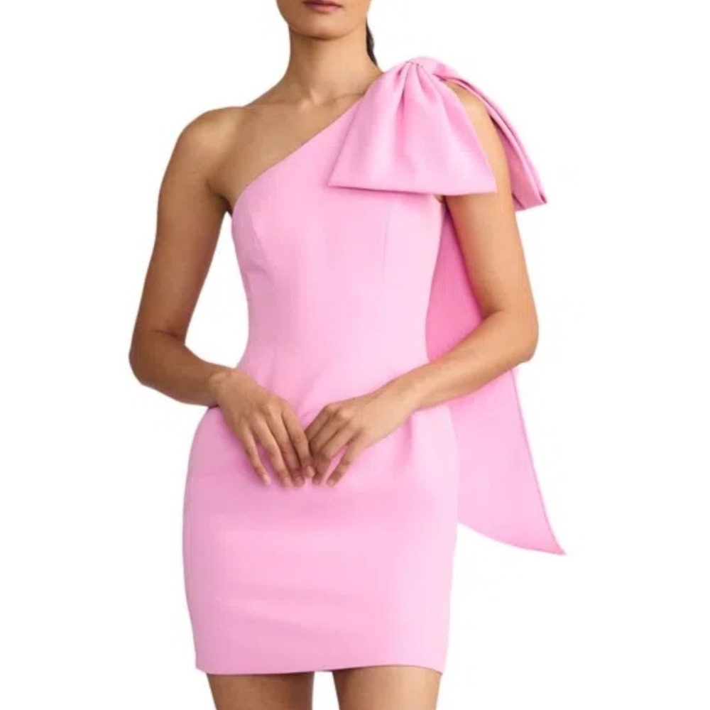 NWT Wicked x Zac Posen Bow One Shoulder Pink Mini Dress 2 Cocktail Wedding Guest